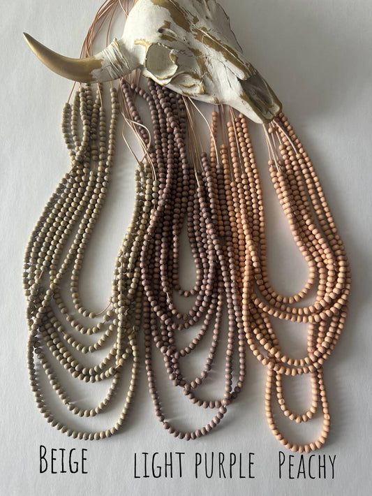 Multi Strand Wood Bead Boho Necklace: LIGHT PURPLE