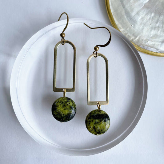 Arthur Earrings ~ Yellow Turquoise & Brass