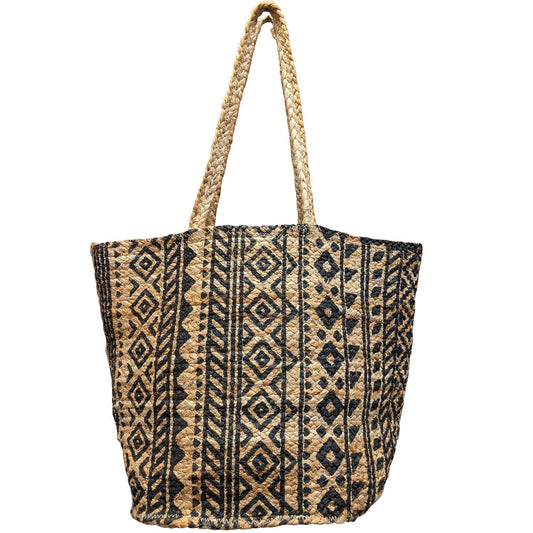 SALE**Black Block Printed Handcrafted Jute Tote Bag