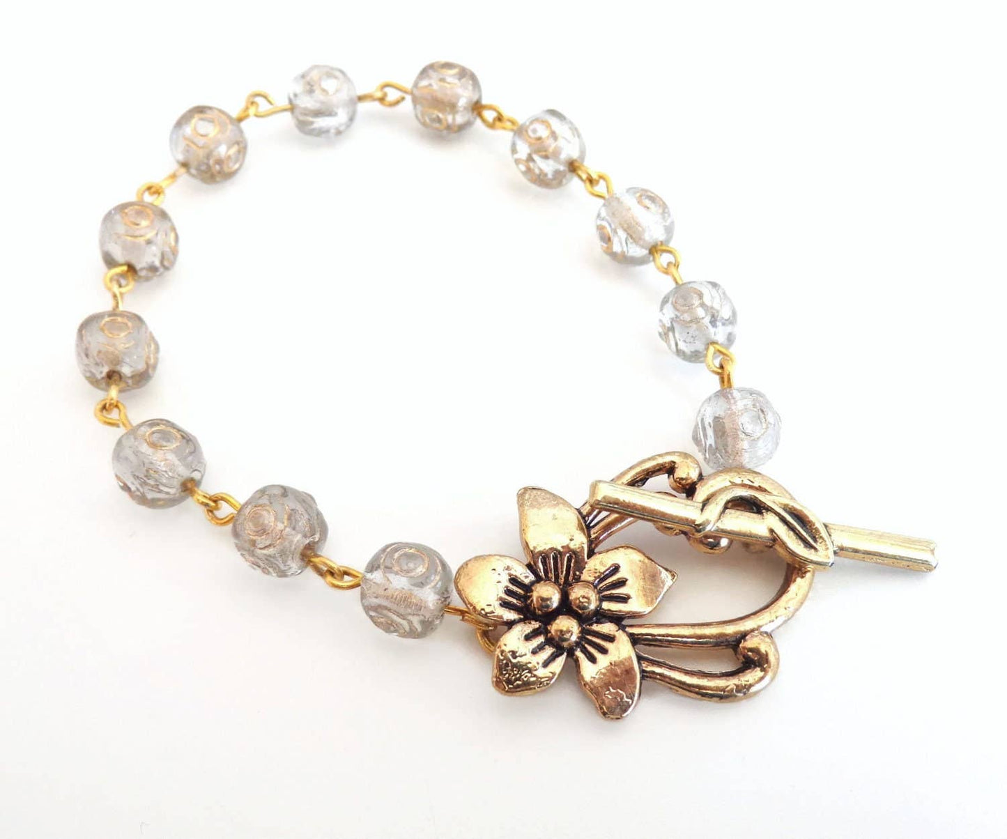 Vintage Bead Bracelet - Flower Bracelet - Glass Beads - Flow: Black