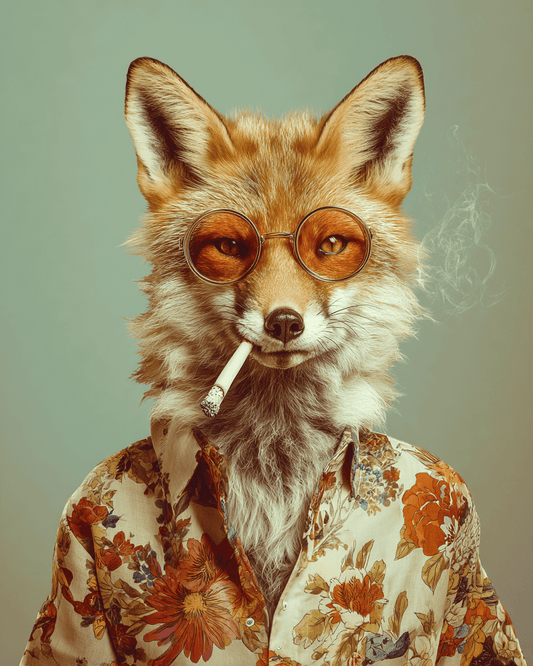 Hip Fox Smoking Joint - Hippie Animals Art Print - 8"x10" Artwork