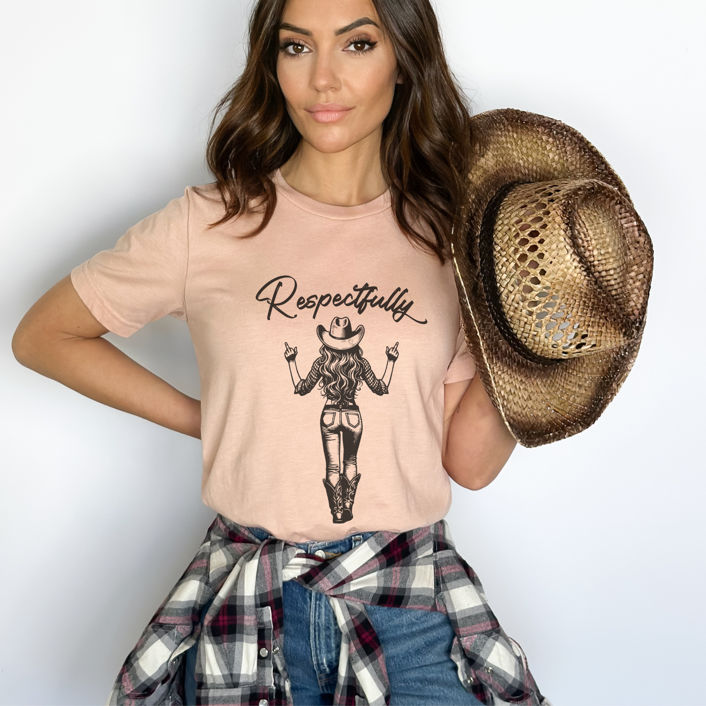 Respectfully Funny Western Cowgirl Graphic T-Shirt: Olive / XLarge