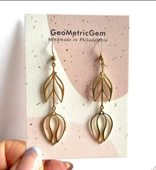 Tulip Flower Earrings ~ Brass