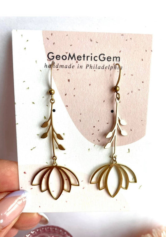 Lotus Flower Earrings ~ Brass