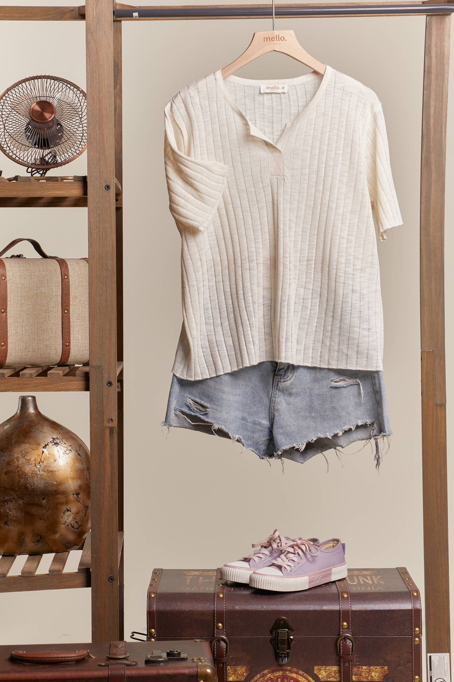 Henley Neck Ribbed Top: OLIVE / M