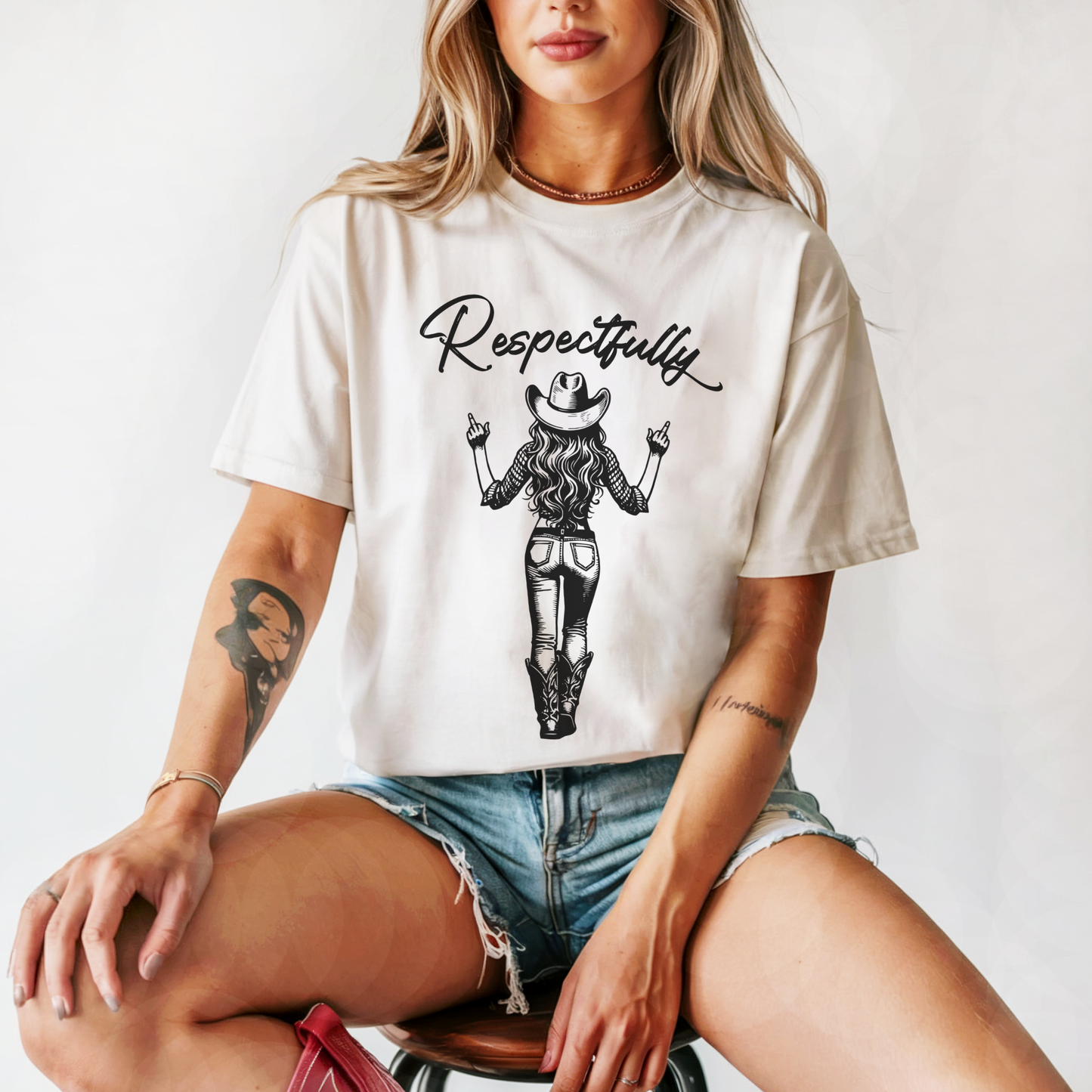 Respectfully Funny Western Cowgirl Graphic T-Shirt: Olive / XLarge