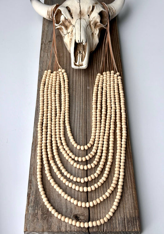Multi Strand Wood Bead Boho Necklace: PASTEL YELLOW