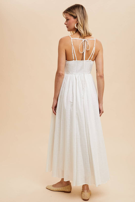 EMBROIDERED COTTON MAXI DRESS: Off-White / L