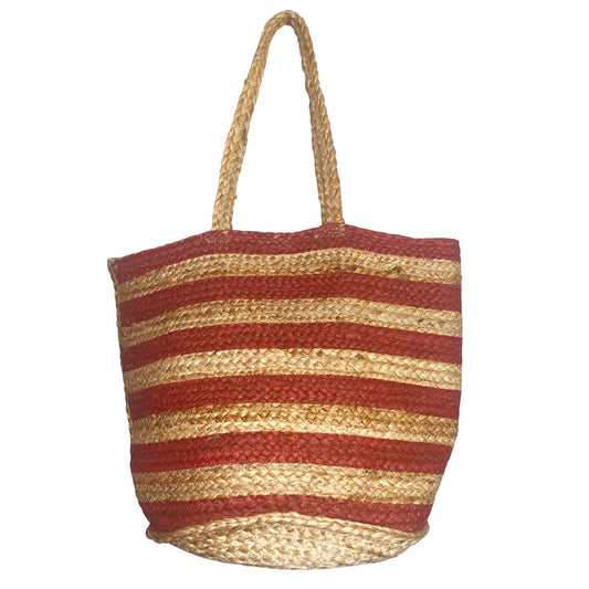 SALE***Red Stripes Cotton Canvas Jute Tote Bag