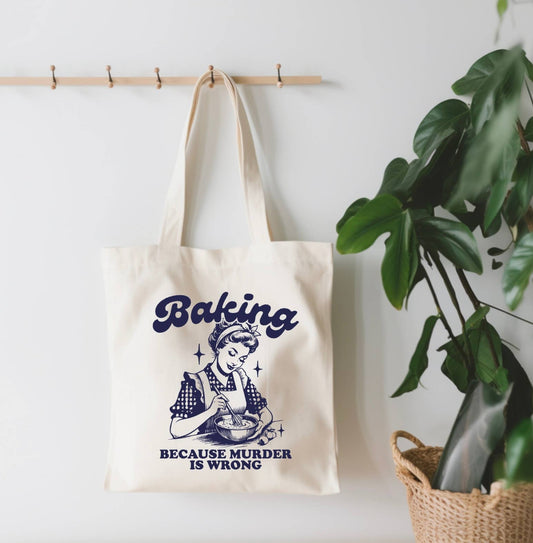 Baking Because Murder Is Wrong Small Canvas Tote Bag
