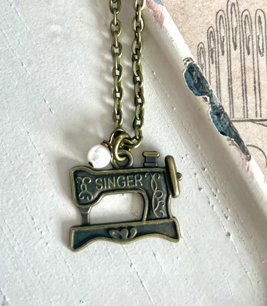 Sewing machine charm necklace