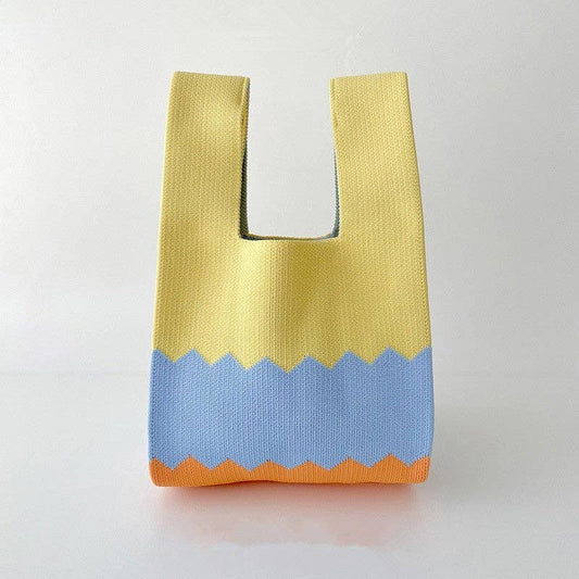 Knitted Color Block Single Shoulder Handbag: 5
