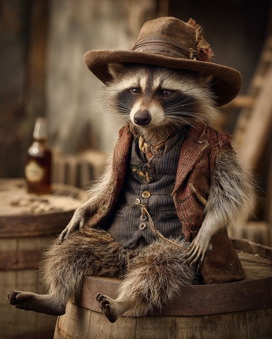 Dusty at the End of a Hard Day - Raccoon Art 8"x10" Artwork for 11"x14" Frame