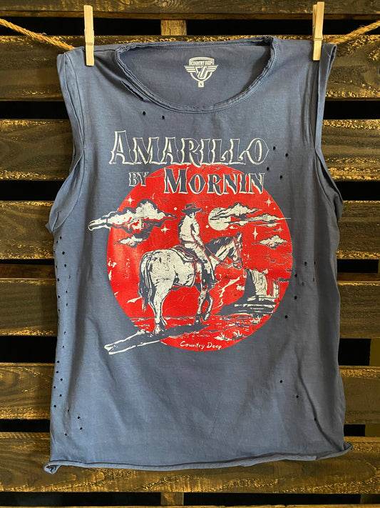 Amarillo By Mornin Relaxed Fit distressed Rolled sleeve Muscle top: Small Faded Navy