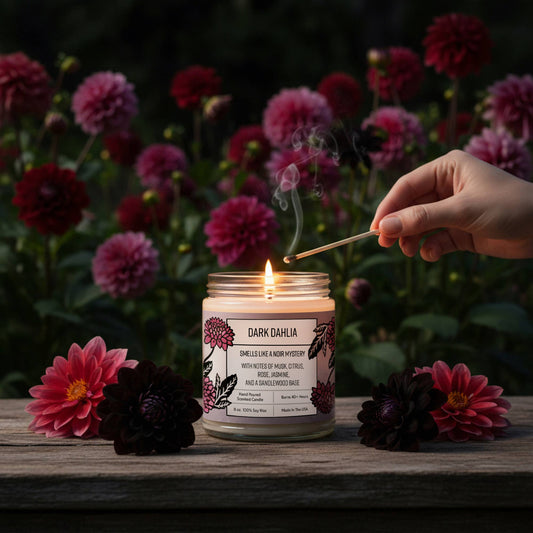 Dark Dahlia Hand-Poured Soy Candle – Musk Citrus Rose 8oz: 8 oz.