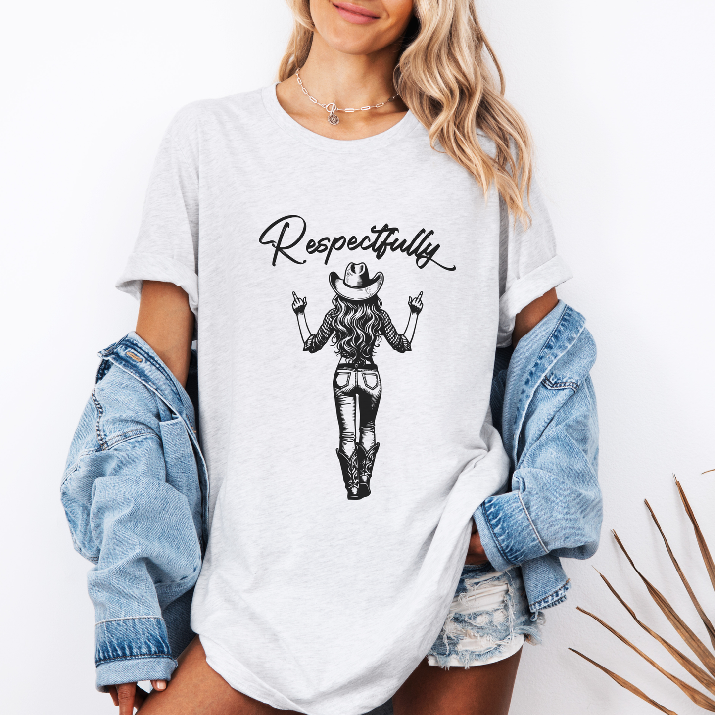 Respectfully Funny Western Cowgirl Graphic T-Shirt: Olive / XLarge