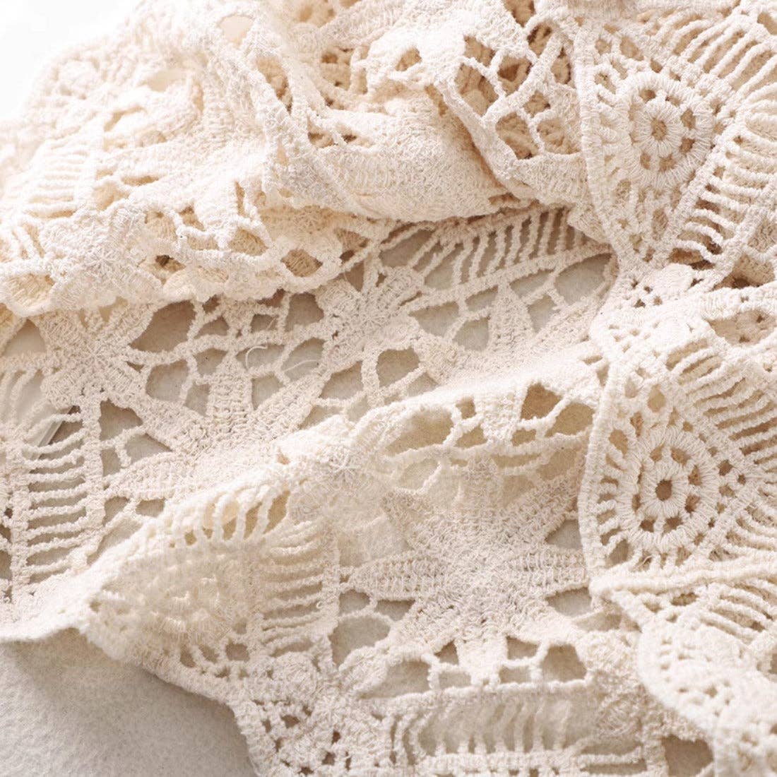 Crosa - Crochet Hollow-Out Short-Sleeve Cardigan: BEIGE / AVERAGE