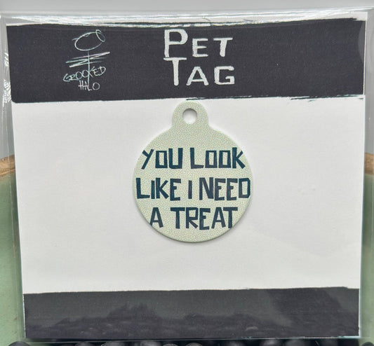 "I Need A Treat" Metal Pet Tag Charm: Hanging Cello bag