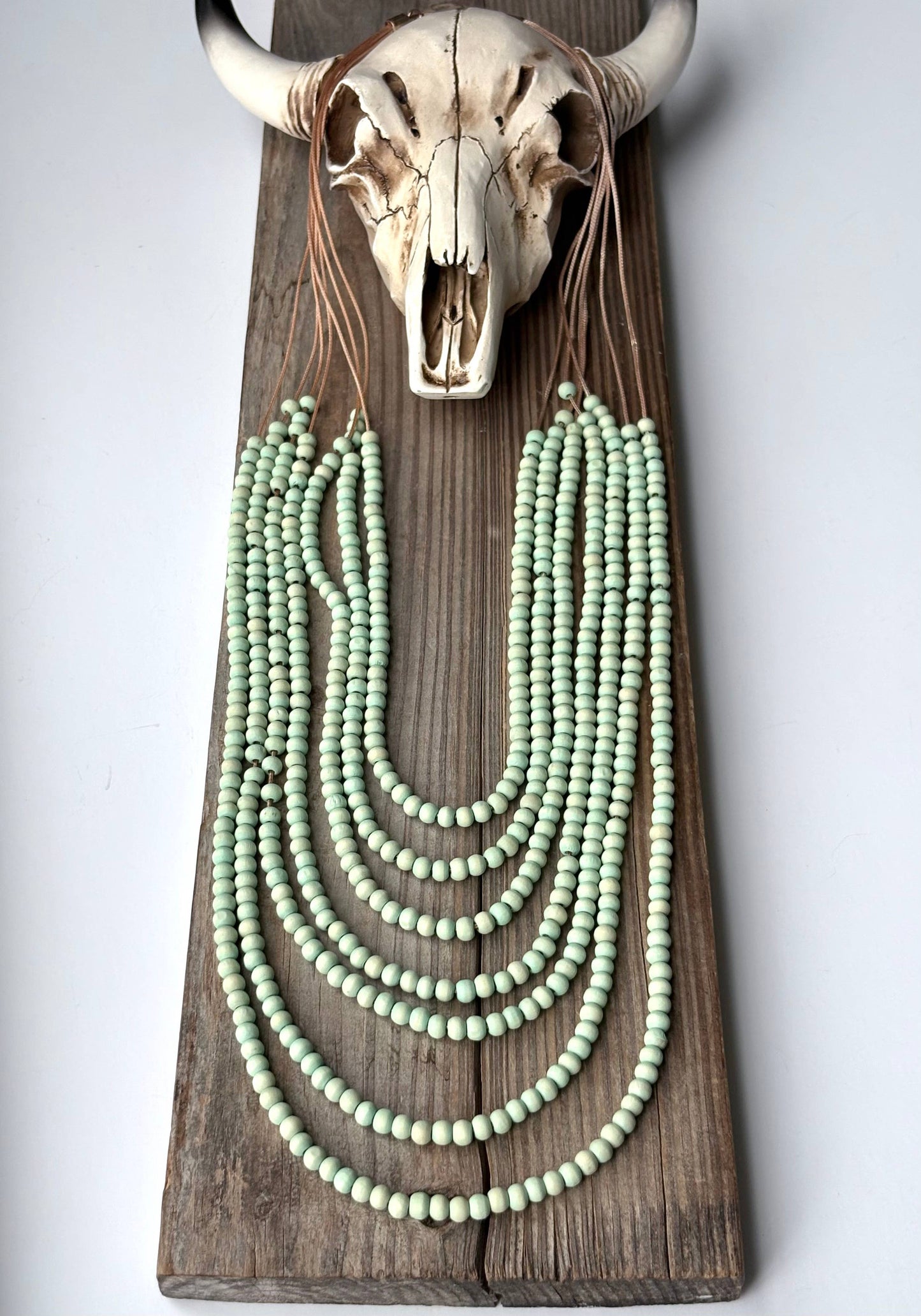 Multi Strand Wood Bead Boho Necklace: PASTEL YELLOW
