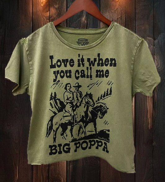 Big Poppa regular Cropped Acid wash T-shirt   : Large Olive acid wash
