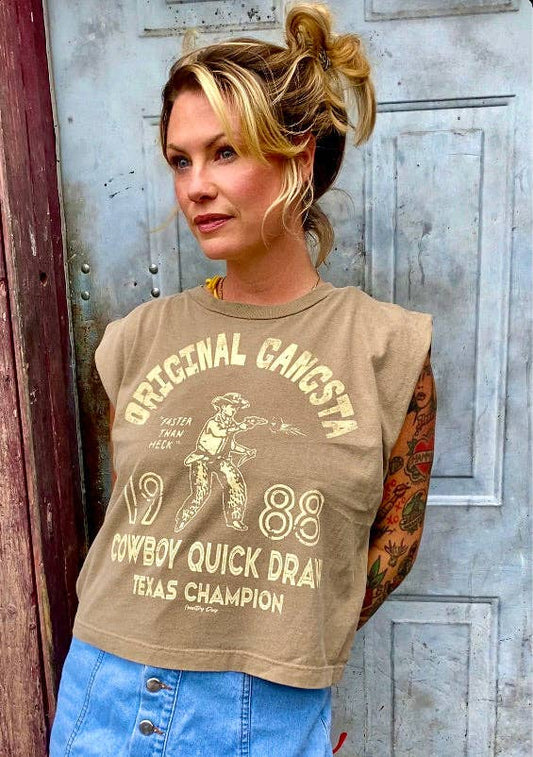 Original Gangsta Boxy Midriff Muscle top: Large Faded Brown