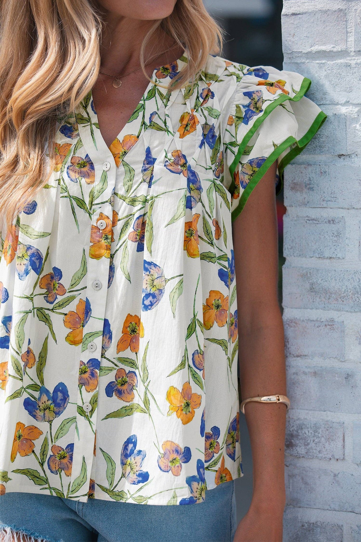 Kaliyah Binding Tape Cotton Blouse: Green / L - 12/14