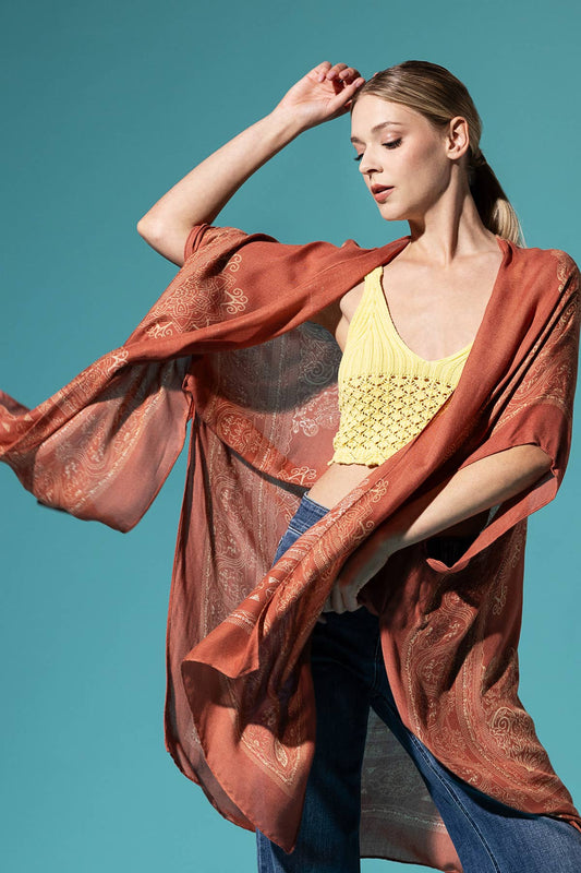 Ornate Mandala Kimono: Burnt Orange / OS