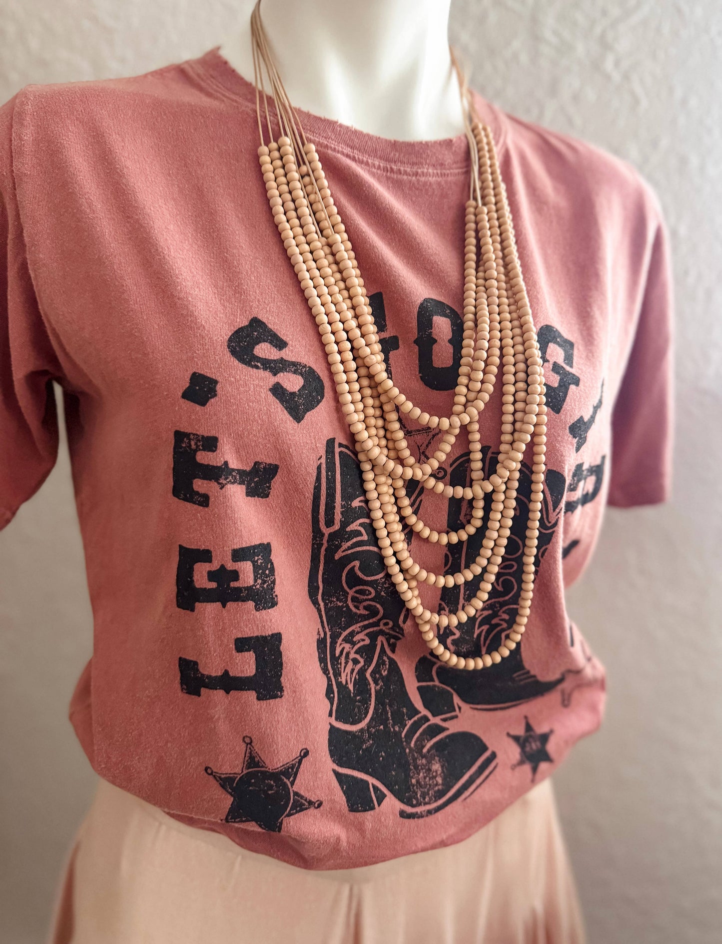 Multi Strand Wood Bead Boho Necklace: PASTEL YELLOW