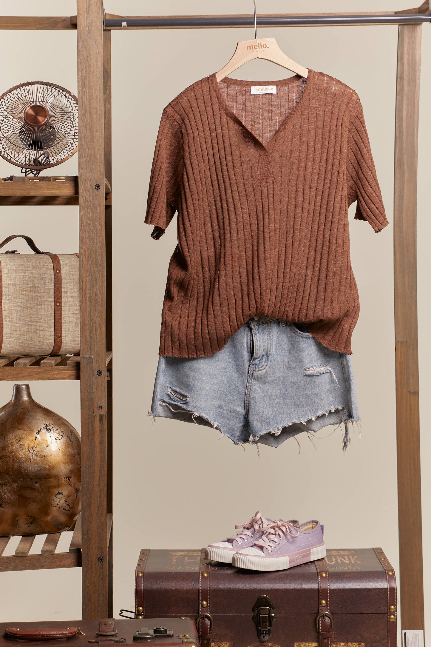Henley Neck Ribbed Top: OLIVE / M