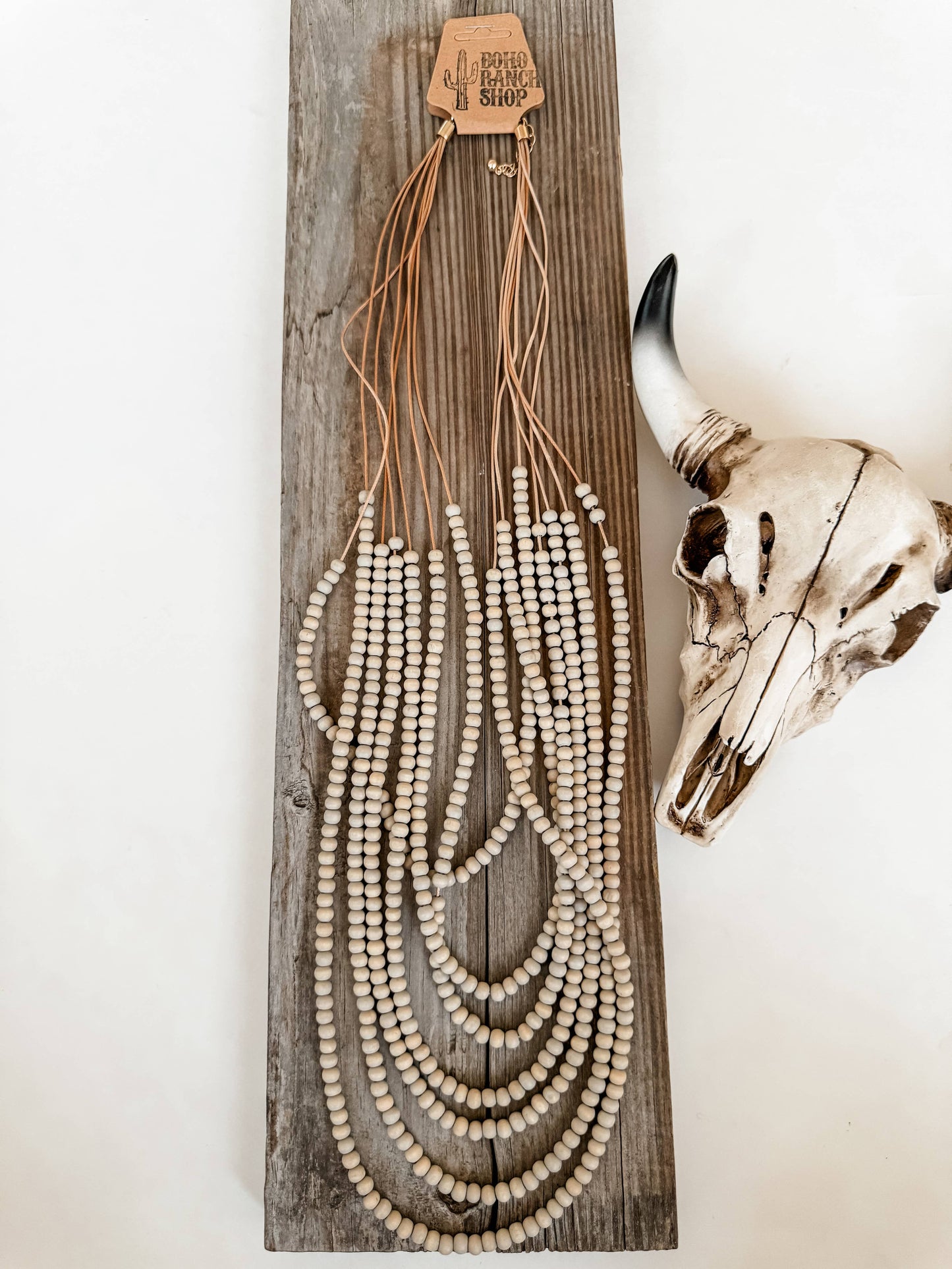 Multi Strand Wood Bead Boho Necklace: PASTEL YELLOW