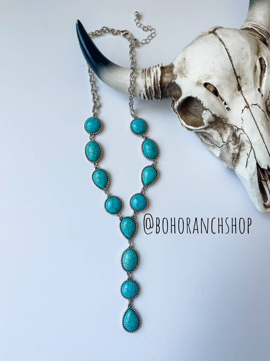 Western Y Necklace Semi Stone Necklace: Turquoise