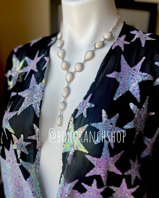 Western Y Necklace Semi Stone Necklace: White