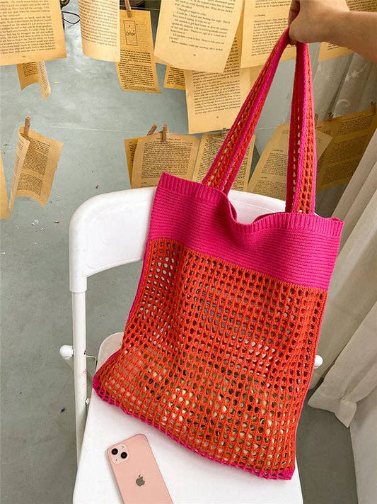Beach Contrast Color Hollow Bags Accessories: FUSCHIA / One_size
