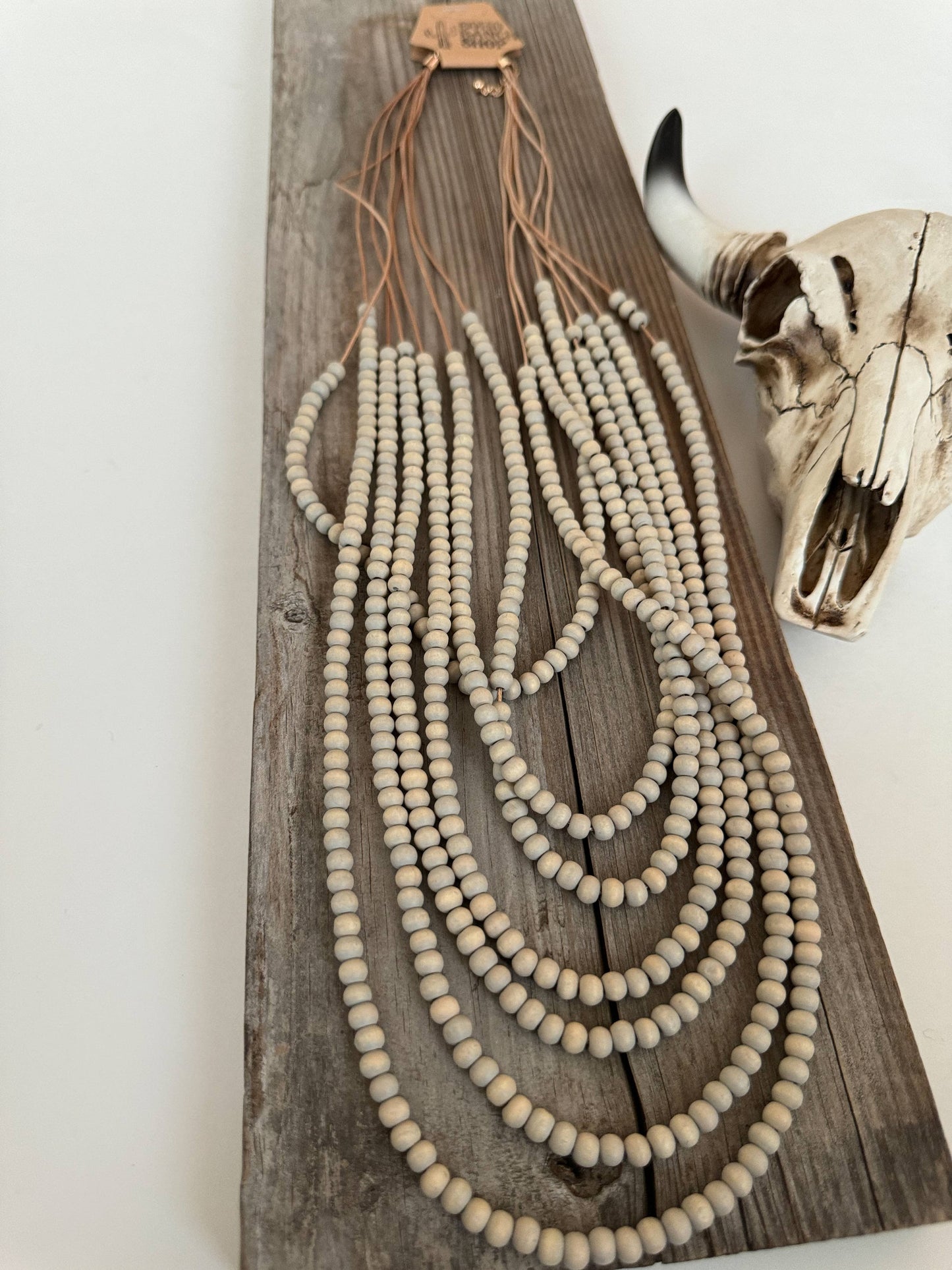 Multi Strand Wood Bead Boho Necklace: PASTEL YELLOW
