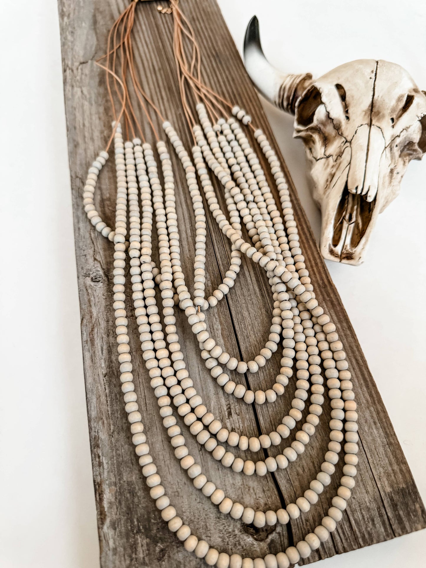 Multi Strand Wood Bead Boho Necklace: PASTEL YELLOW