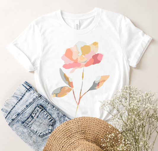 Watercolor Floral Mosaic Abstract Flower Pastel Graphic Tee: White / LG Unisex