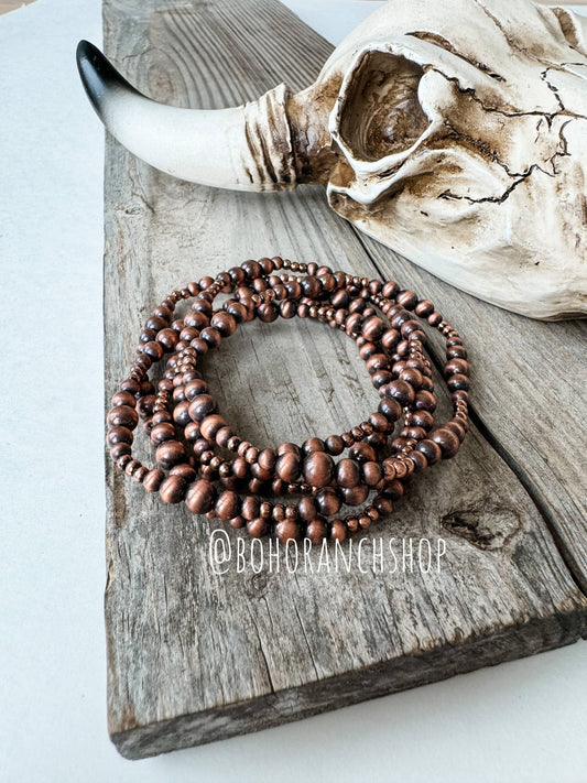Western Navajo Style Pearl Stackable Bracelets: COPPER