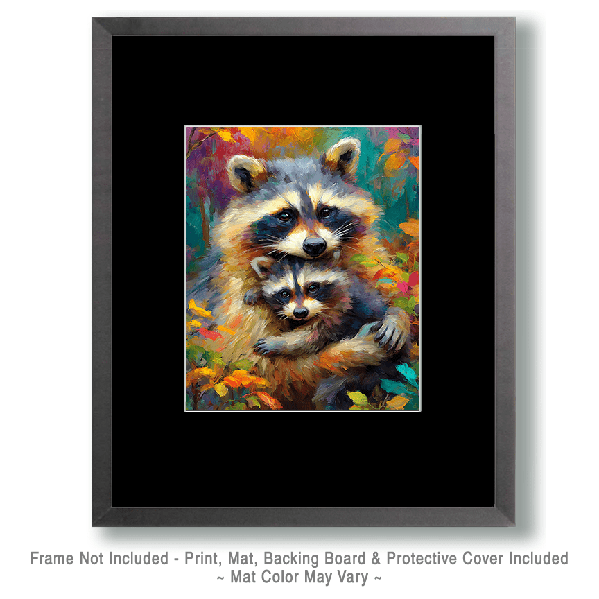 Mom & Baby Raccoon - Animals in Love Art Print - 8"x10" Artwork for 11"x14" Frame