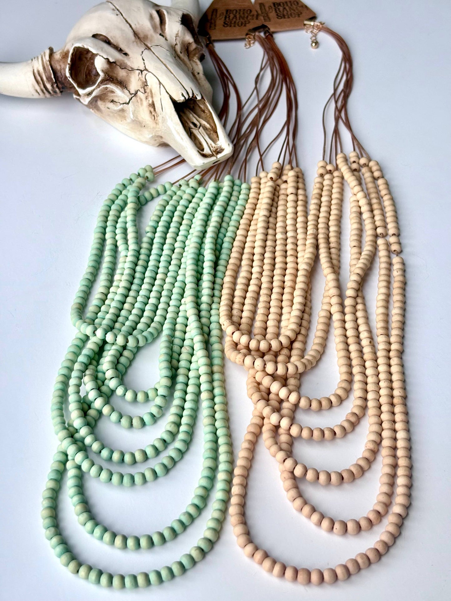 Multi Strand Wood Bead Boho Necklace: PASTEL YELLOW