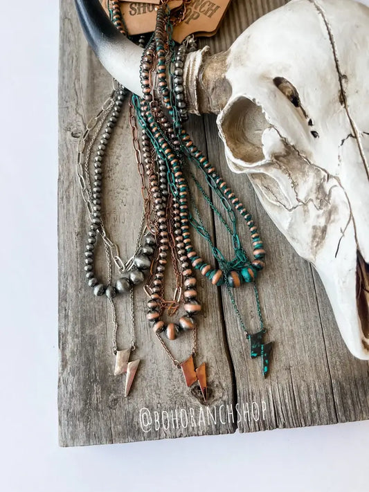 Layered Navajo Lightning bolt Western Necklace: Silver